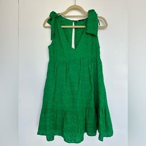 Green Embroidered Bow Dress